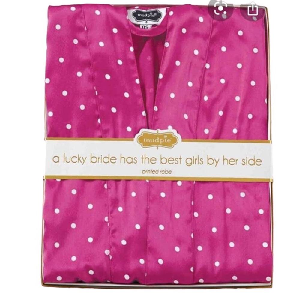 NIB Mud Pie Hot Pink and White Bridesmaid Robe Women's One Size